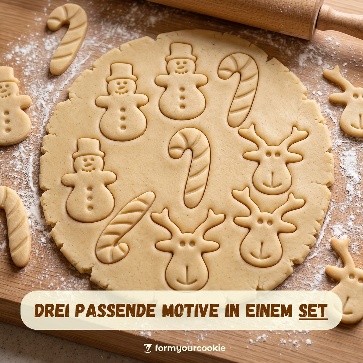 Weihnachtsausstecher-Set: Elch, Zuckerstange & Schneemann – 6x5cm/6x3cm/6x4cm