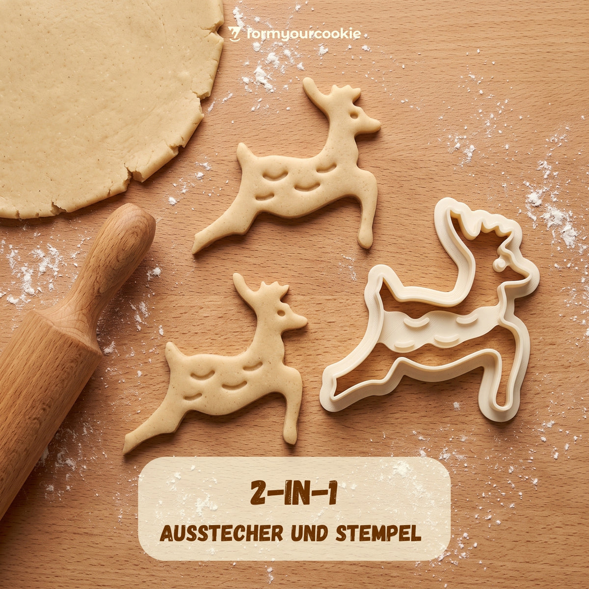 Rentier – Weihnachts-Keksausstecher mit Prägung – 6x6cm