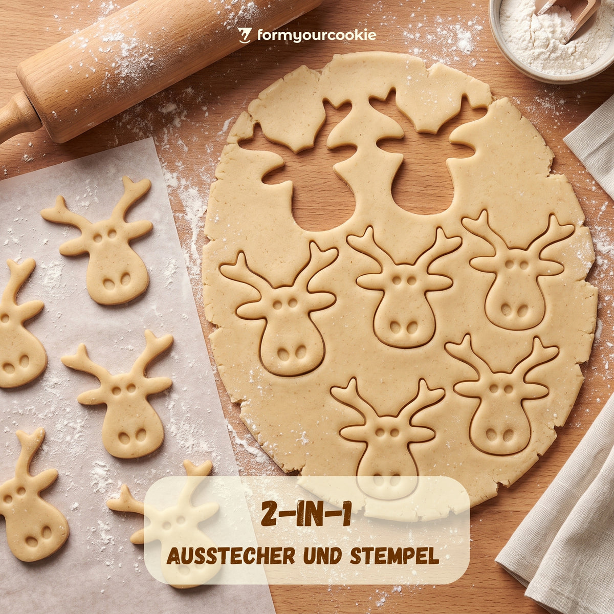 Weihnachtsausstecher-Set: Elch, Engel & Schneeflocke – 6x5cm/5x5cm/6x6cm