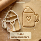 Kakao-Tasse mit Sahne & Herz – Weihnachts-Keksausstecher mit Prägung – 7x5cm