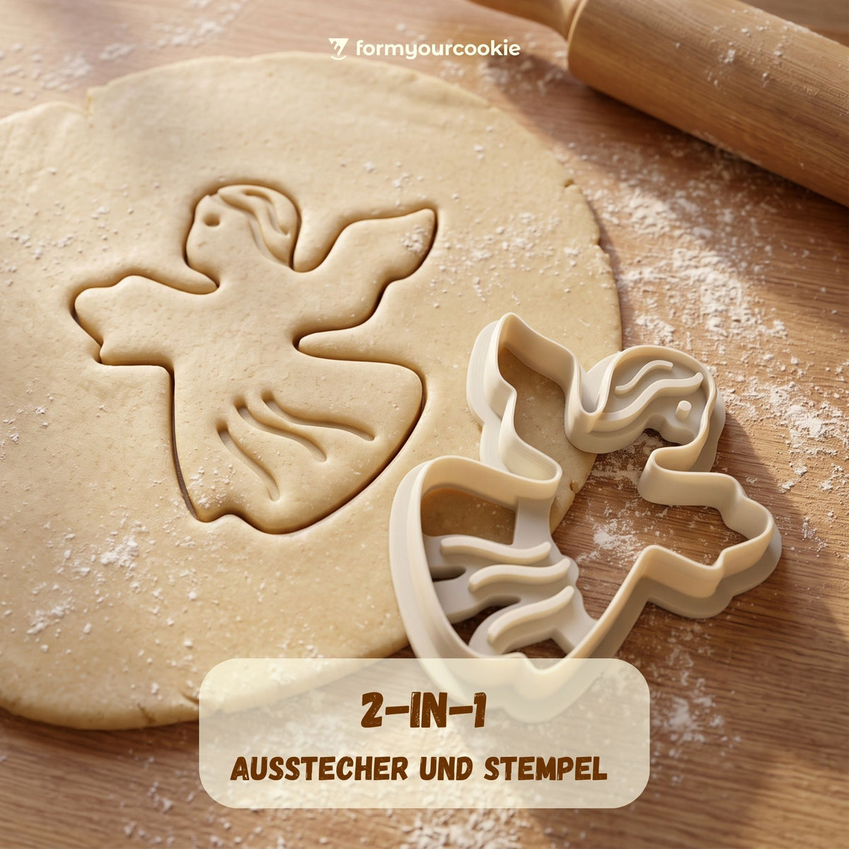 Engel – Weihnachts-Keksausstecher mit Prägung – 5x5cm