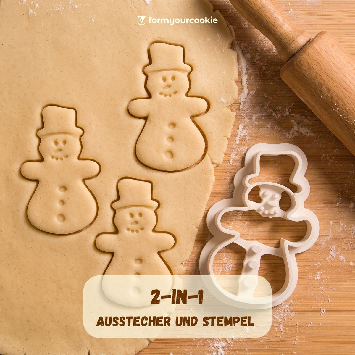 Schneemann – Weihnachts-Keksausstecher mit Prägung – 6x4cm