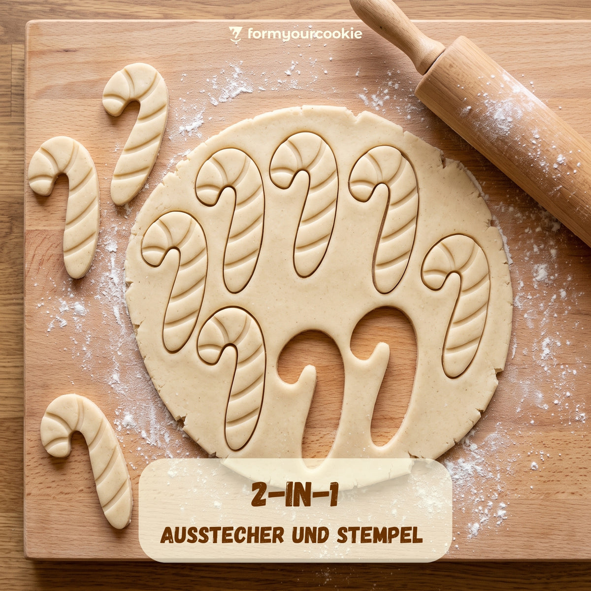 Zuckerstange – Weihnachts-Keksausstecher mit Prägung – 6x3cm