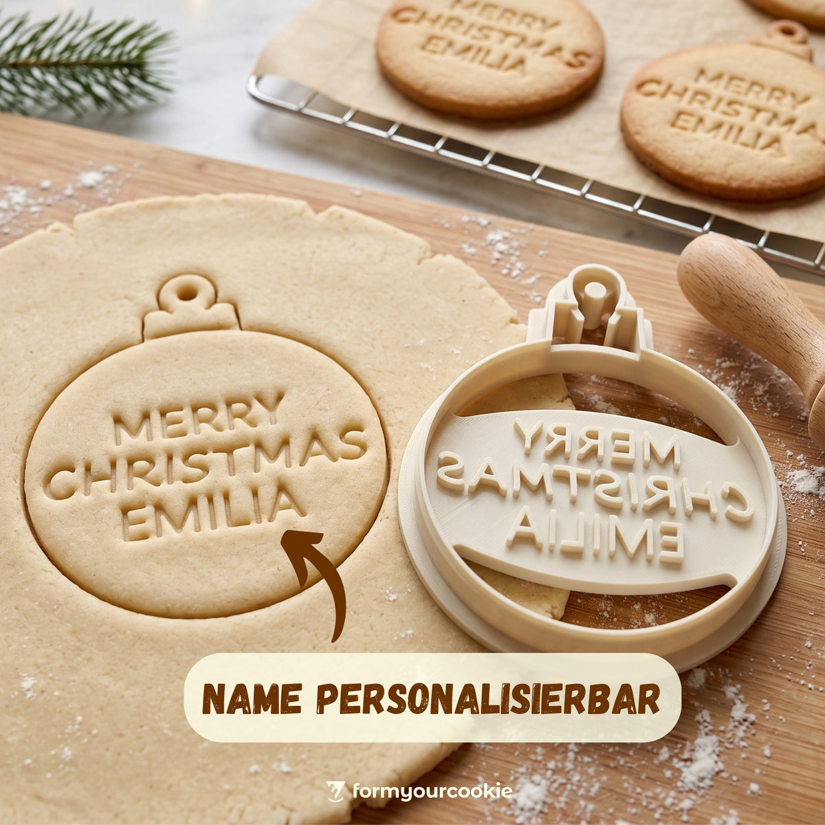 Personalisierte Weihnachtskugel – Keksausstecher mit Name – 7x7cm