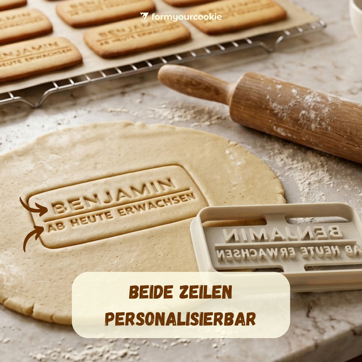 Personalisierter Keksausstecher mit NAME und SPRUCH – 7x4cm