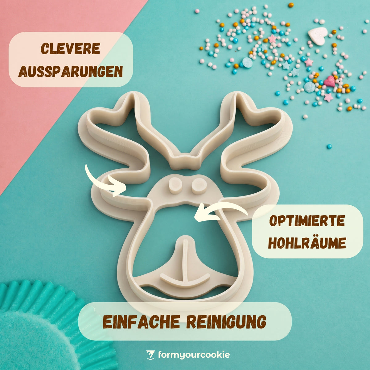 Elchkopf mit Mund – Weihnachts-Keksausstecher – 6x5cm