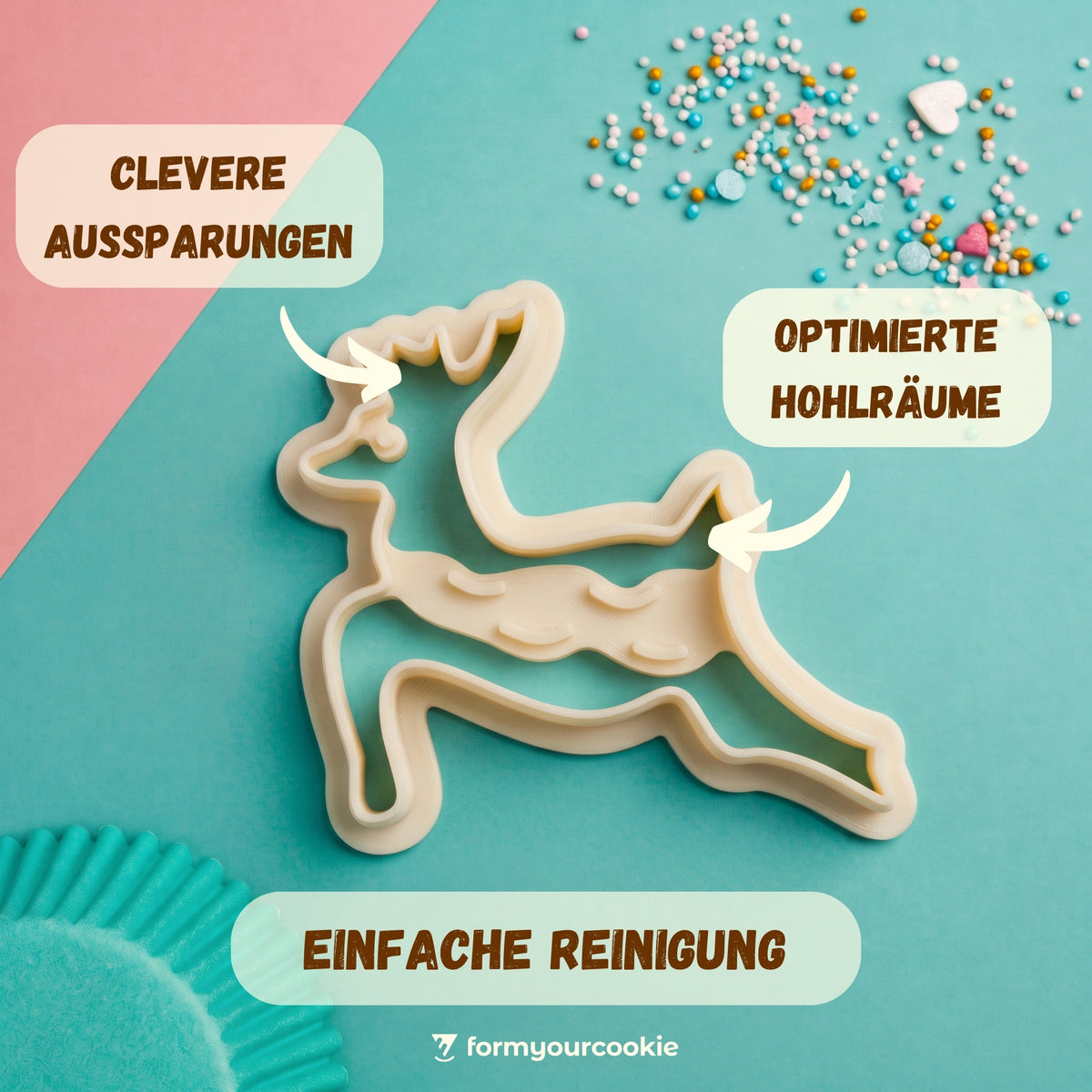 Rentier – Weihnachts-Keksausstecher mit Prägung – 6x6cm