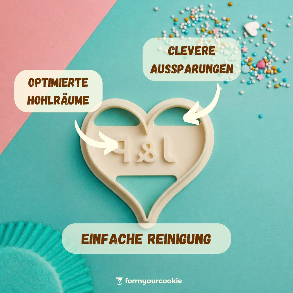 Personalisierter Herz-Keksausstecher – Name oder Initialen 5x5cm