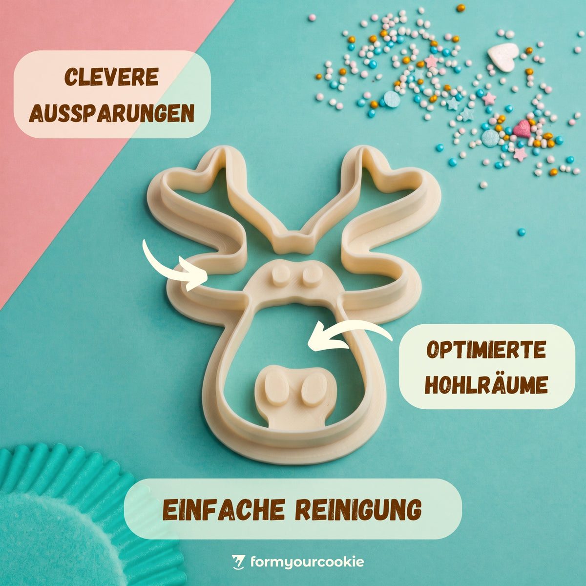 Elchkopf mit Nase – Weihnachts-Keksausstecher – 6x5cm
