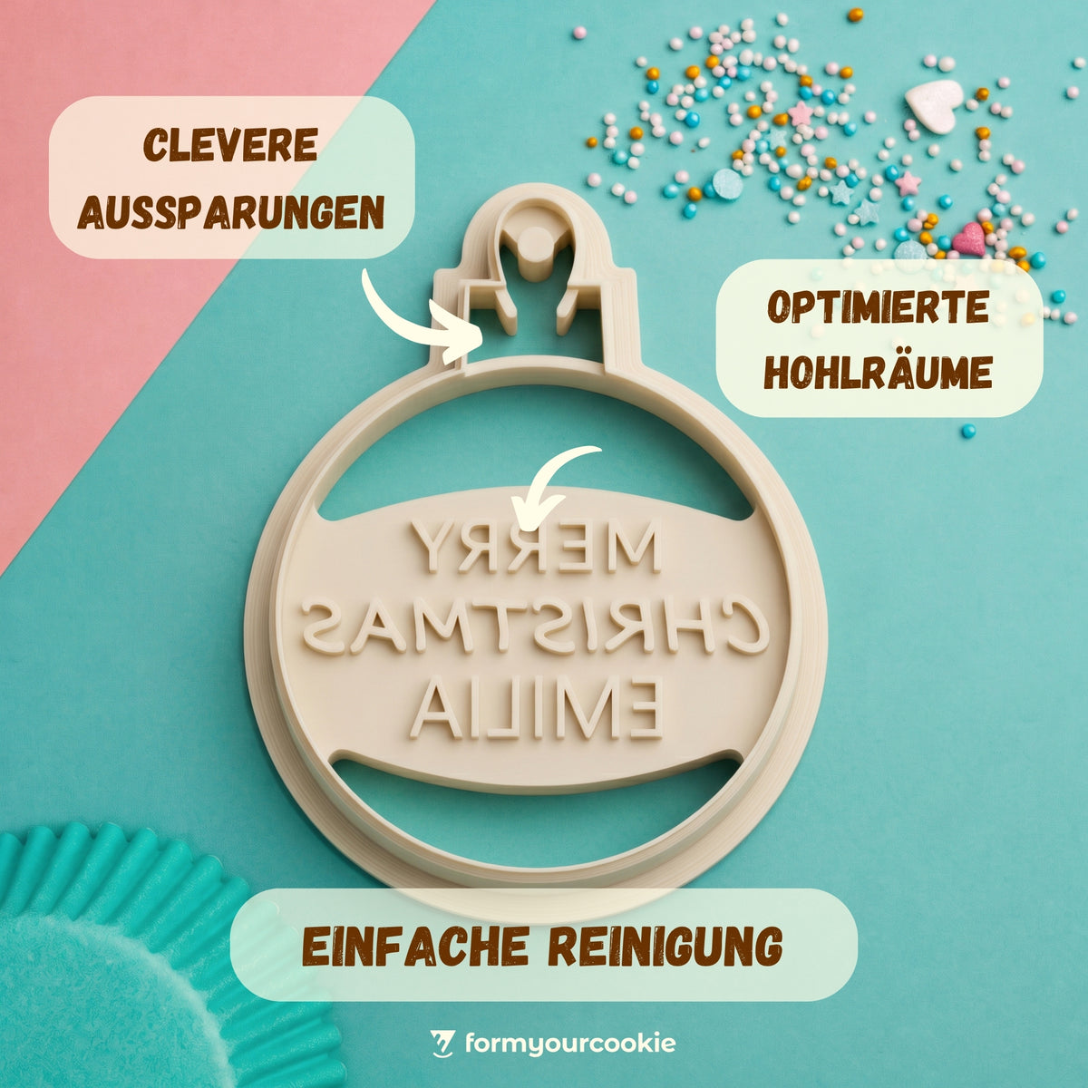 Personalisierte Weihnachtskugel – Keksausstecher mit Name – 7x7cm