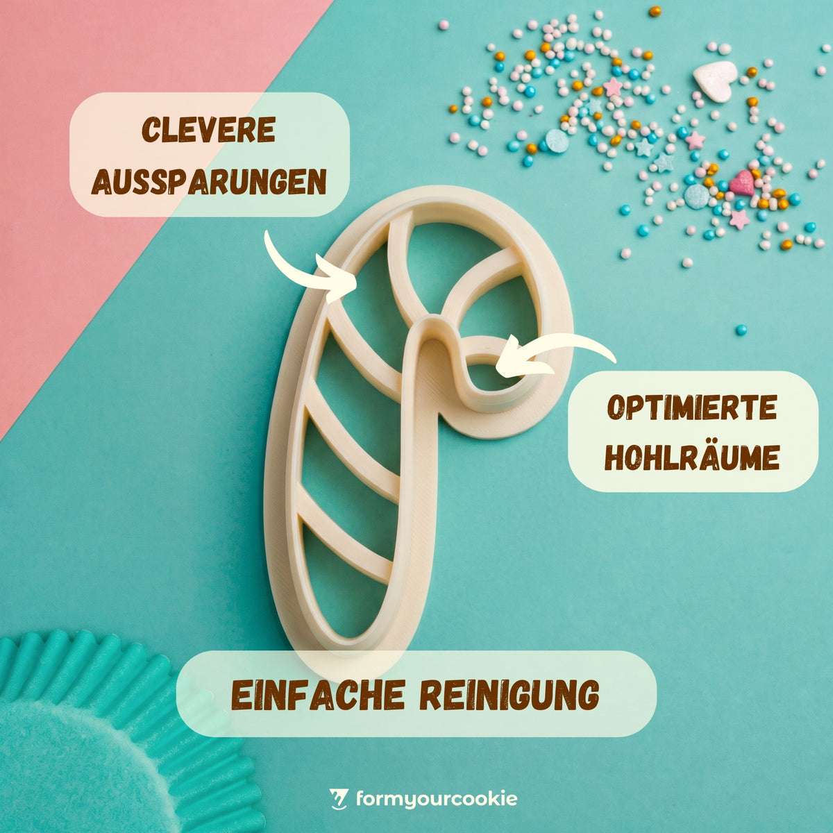 Zuckerstange – Weihnachts-Keksausstecher mit Prägung – 6x3cm
