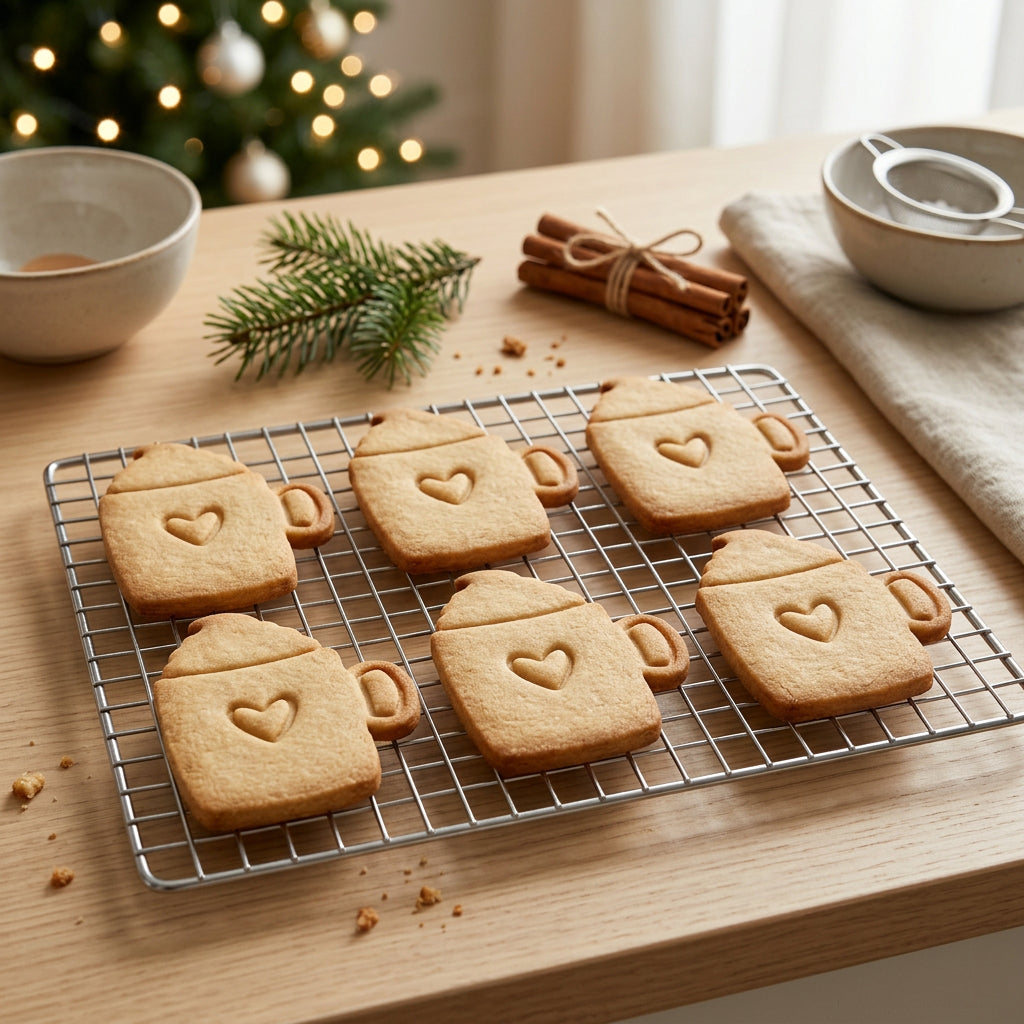 Kakao-Tasse mit Sahne & Herz – Weihnachts-Keksausstecher mit Prägung – 7x5cm