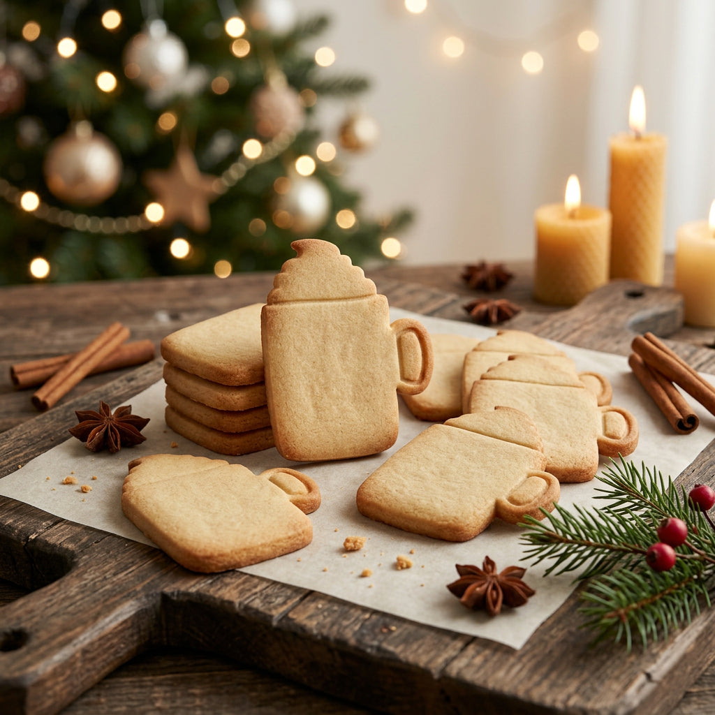 Kakao-Tasse mit Sahne – Weihnachts-Keksausstecher mit Prägung – 7x5cm