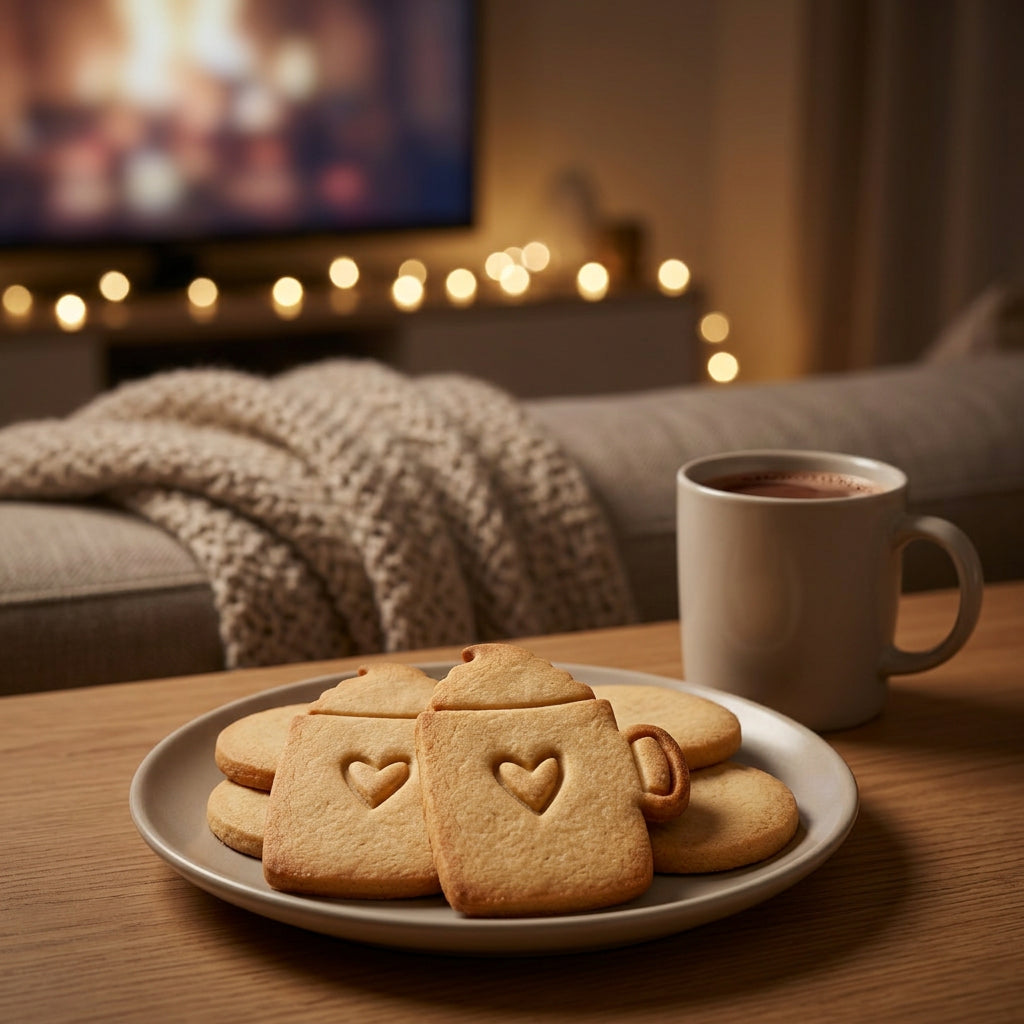 Kakao-Tasse mit Sahne & Herz – Weihnachts-Keksausstecher mit Prägung – 7x5cm