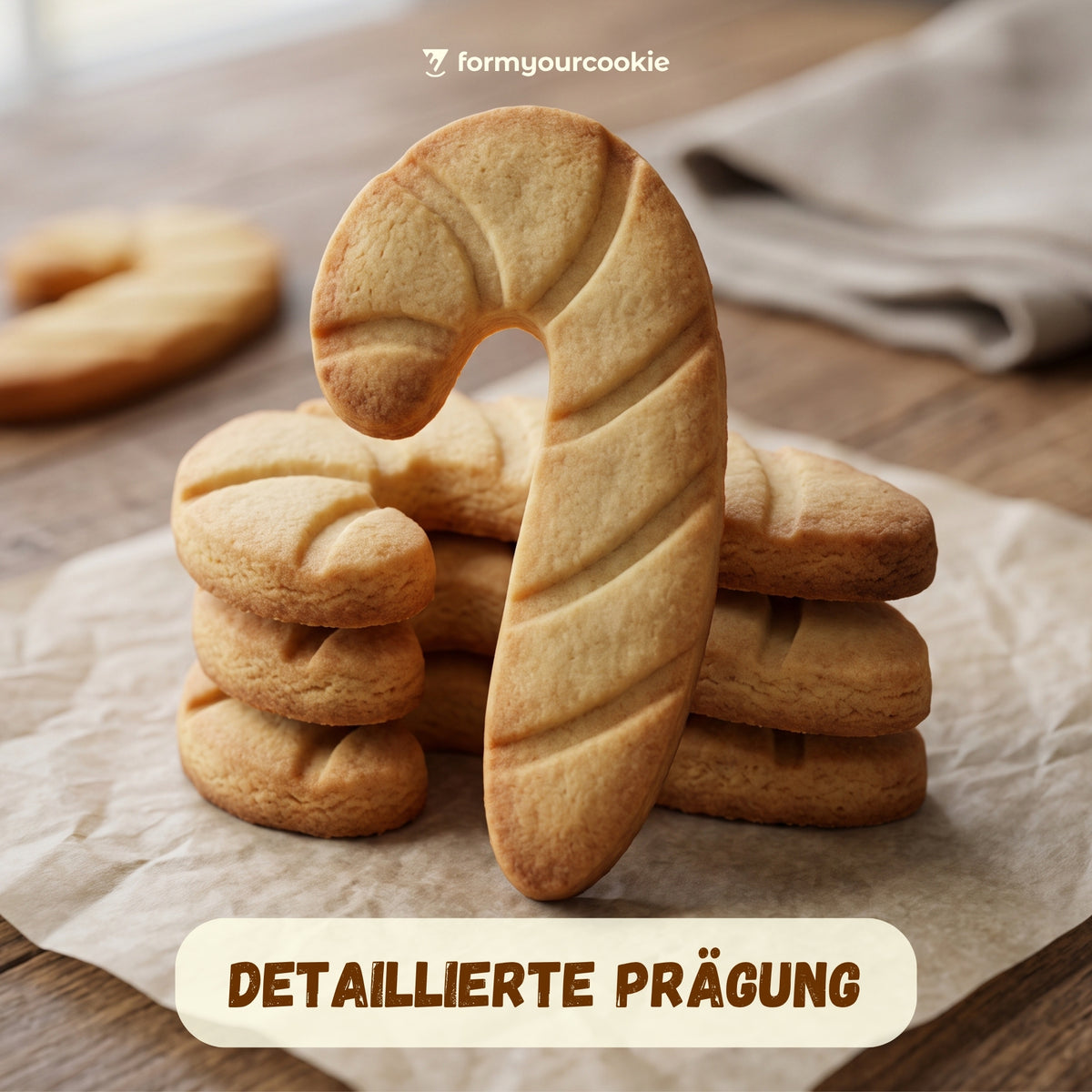 Zuckerstange – Weihnachts-Keksausstecher mit Prägung – 6x3cm