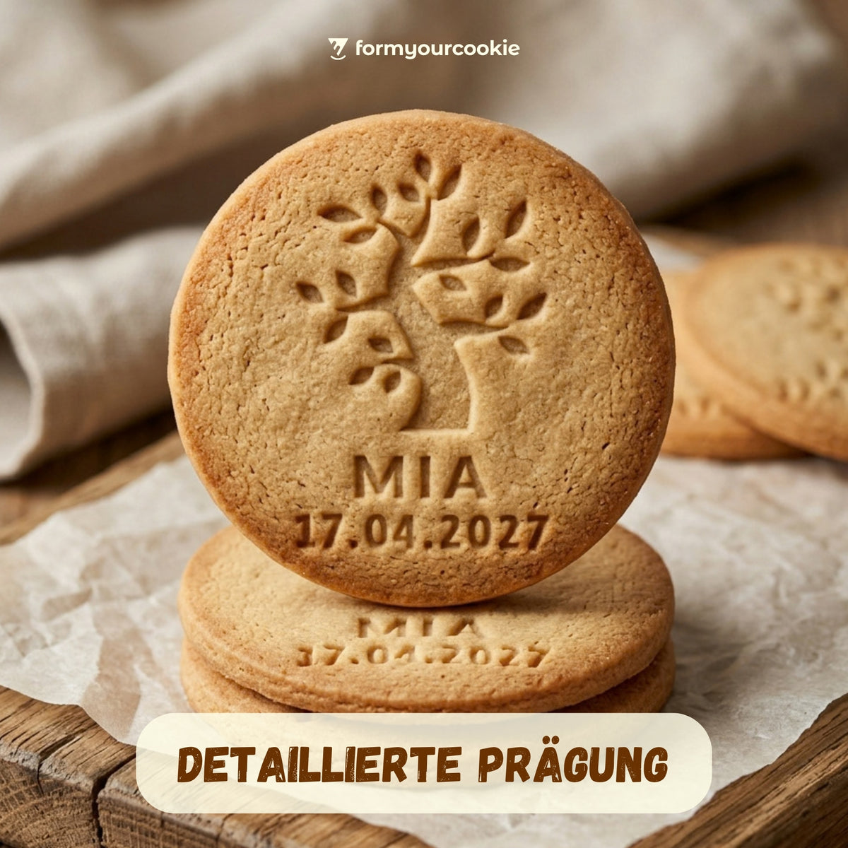 Personalisierter Lebensbaum-Keksausstecher – Name & Datum – 7x7cm