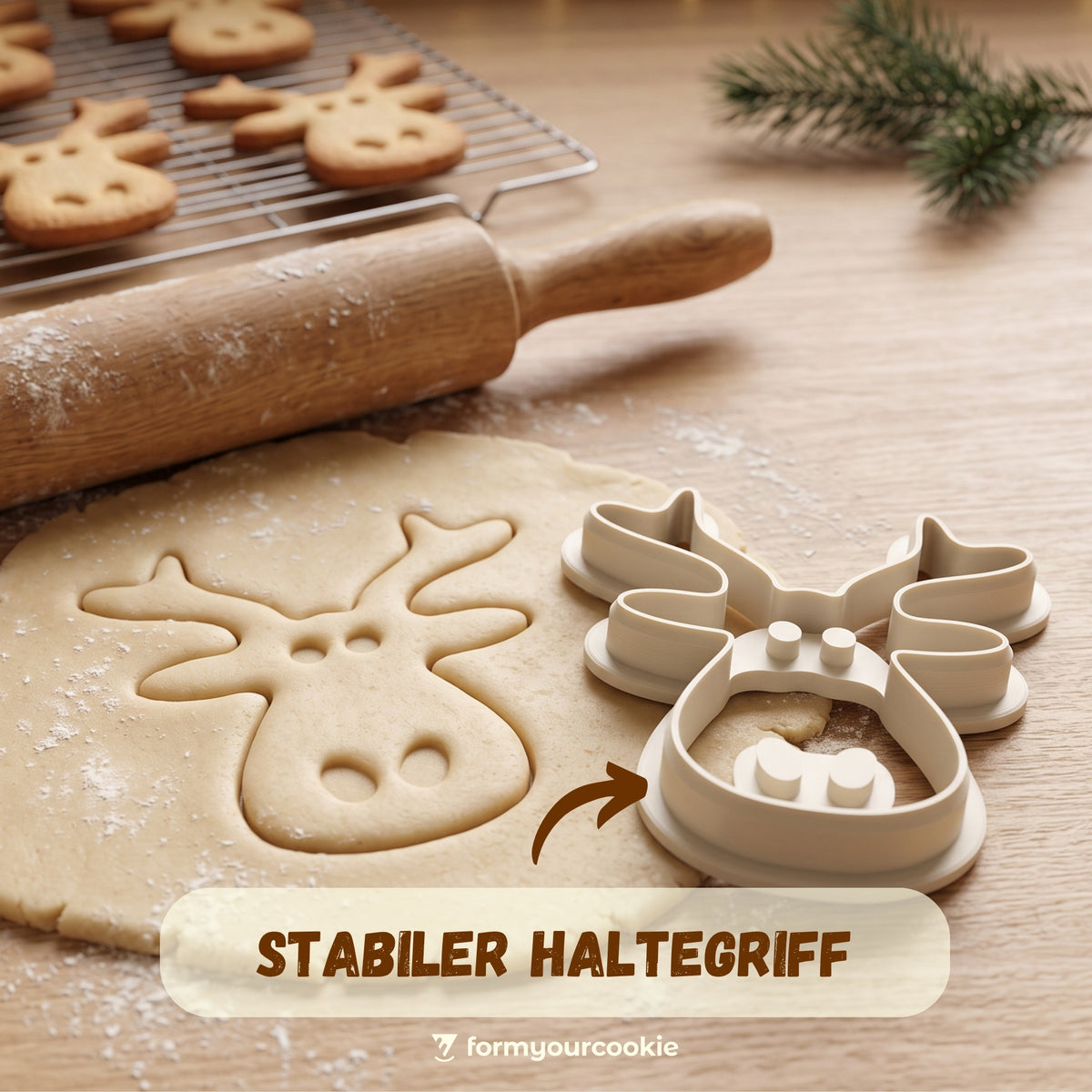 Elchkopf mit Nase – Weihnachts-Keksausstecher – 6x5cm