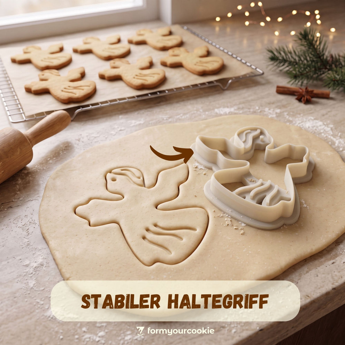 Engel – Weihnachts-Keksausstecher mit Prägung – 5x5cm