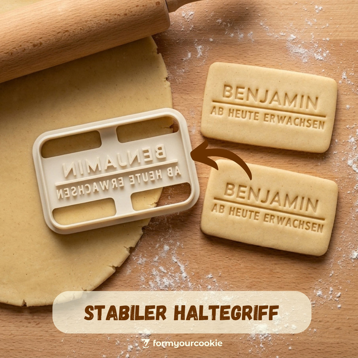 Personalisierter Keksausstecher mit NAME und SPRUCH – 7x4cm