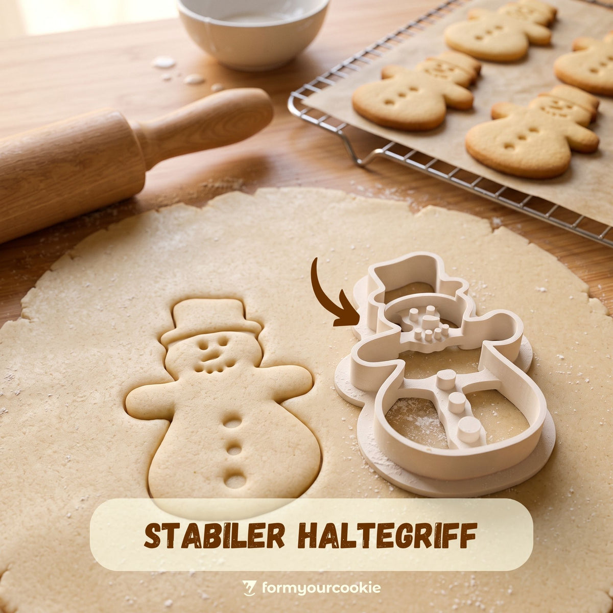 Schneemann – Weihnachts-Keksausstecher mit Prägung – 6x4cm