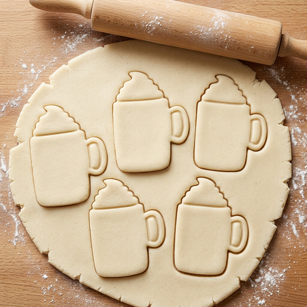 Kakao-Tasse mit Sahne – Weihnachts-Keksausstecher mit Prägung – 7x5cm