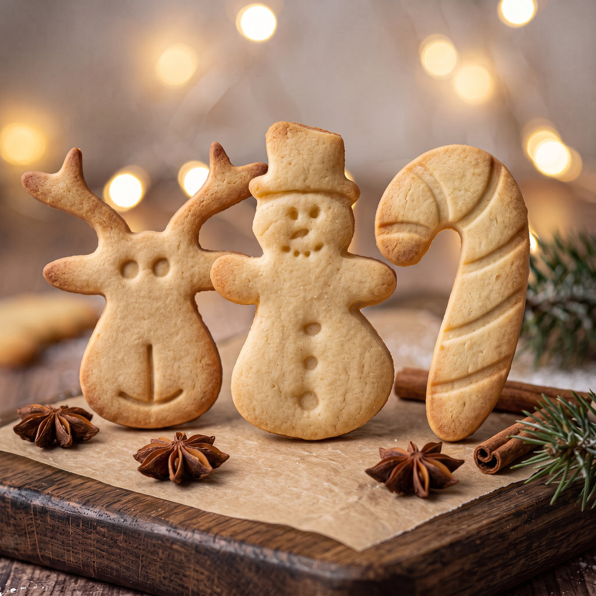 Weihnachtsausstecher-Set: Elch, Zuckerstange & Schneemann – 6x5cm/6x3cm/6x4cm