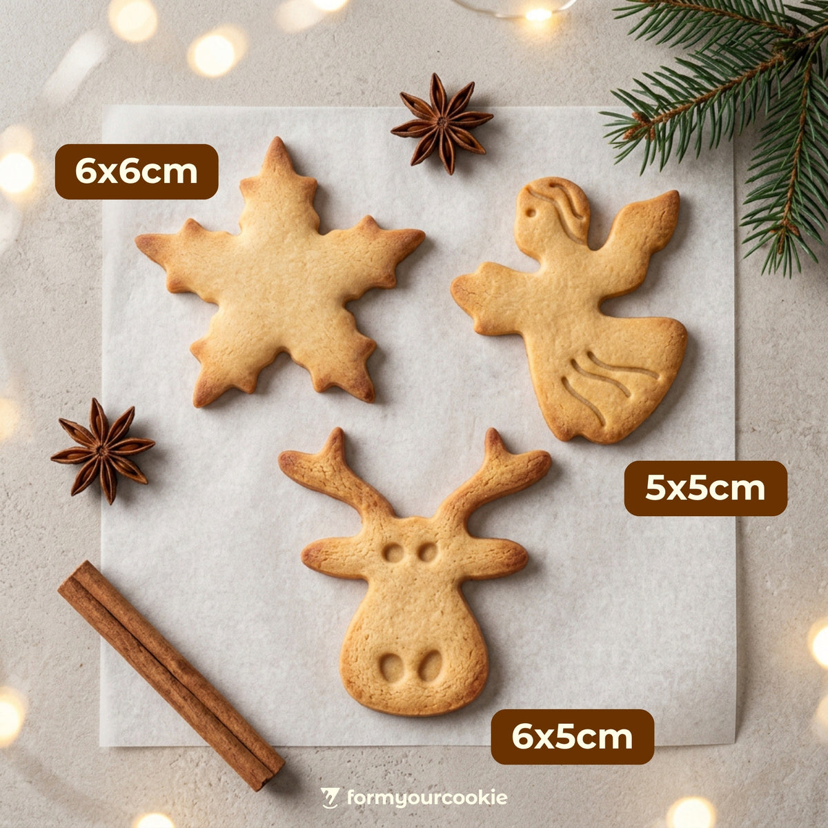 Weihnachtsausstecher-Set: Elch, Engel & Schneeflocke – 6x5cm/5x5cm/6x6cm
