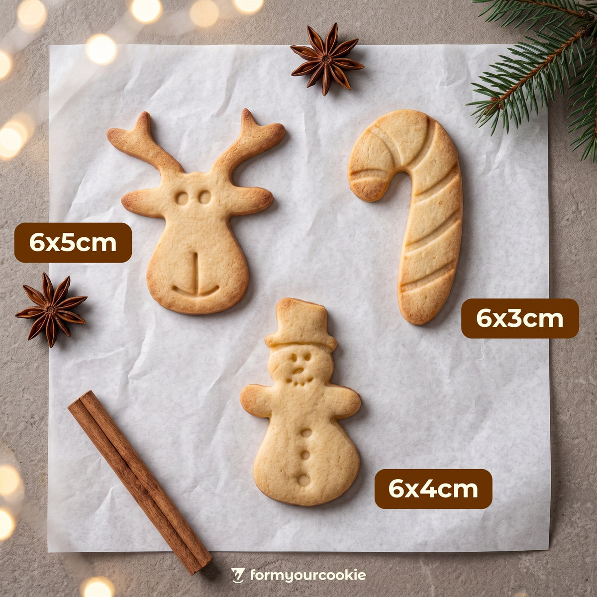 Weihnachtsausstecher-Set: Elch, Zuckerstange & Schneemann – 6x5cm/6x3cm/6x4cm