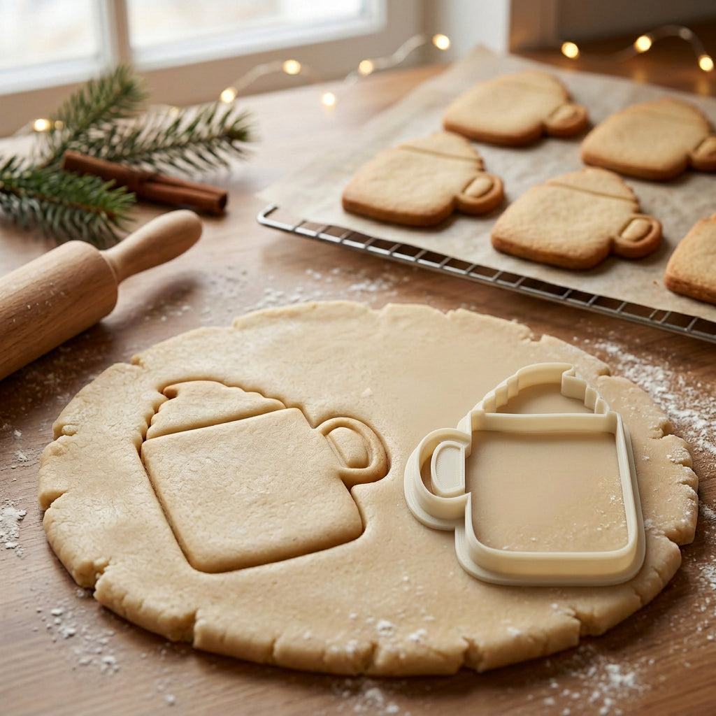 Kakao-Tasse mit Sahne – Weihnachts-Keksausstecher mit Prägung – 7x5cm